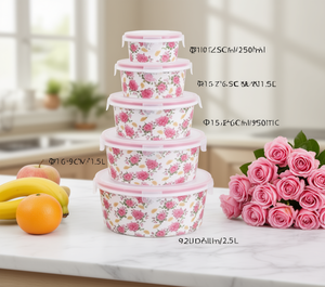 Juego de 5 Recipientes para Almacenamiento de Alimentos con Diseño Floral, 250 ml, 570 ml, 950 ml, 1.5 L, 2.5 L, con Tapa, para Cocina - Product Image 2