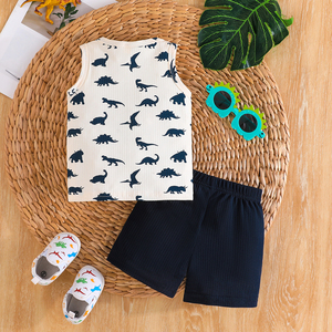 ชุดเสื้อกล้ามกางเกงขาสั้นสองชิ้นลายไดโนเสาร์สำหรับเด็กผู้ชายอายุ 1-2 ปี เสื้อผ้าลำลองสำหรับเด็กเล็กช่วงฤดูร้อนใหม่ - Product Image 2