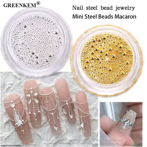<span class=keywords><strong>Mini</strong></span> perles en acier <span class=keywords><strong>Macaron</strong></span> décorations pour ongles ensemble mélange taille or argent or Rose or acier inoxydable Caviar perles ongles strass - Product Image 5