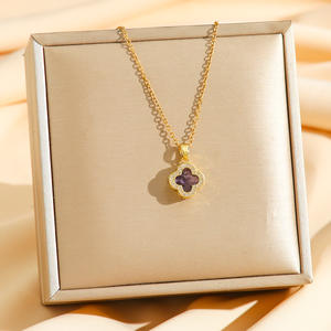 Kalung empat daun semanggi mewah untuk wanita liontin zirkon bunga trendi dengan rantai Tautan pola bunga modis - Product Image 3