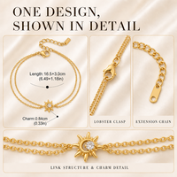 Bracelet double couche en acier inoxydable 316L plaqué or PVD 18 carats avec breloque soleil pour femme, étanche et ajustable, chaîne tendance, vente en gros