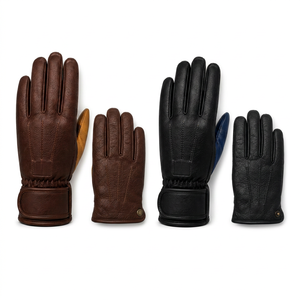 Long Mission Leather <b>Gloves</b> Wrist Length Thermal Plain Eco-Friendly <b>Touchscreen</b> Outdoor Four Seasons Use Unlined Brown Flag - Product Image 3