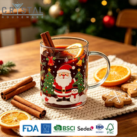 Mug en verre transparent de Noël avec poignée |   Motif Père Noël et Bonhomme de neige |   Cadeau de Noël pour les amateurs de café et la décoration intérieure