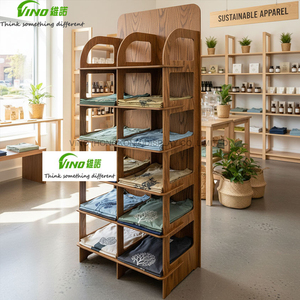 Étagères de présentation en bois pour sol, présentoir de vente au détail pour t-shirts, présentoir de sol à 6 niveaux - Product Image 1