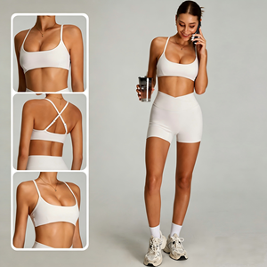 Wholesale Women's Adjustable Cross Back Sports <b>Bra</b> U-Neck <b>Thin</b> <b>Strap</b> Yoga Crop Top Padded Medium Impact Workout Activewear - Product Image 4