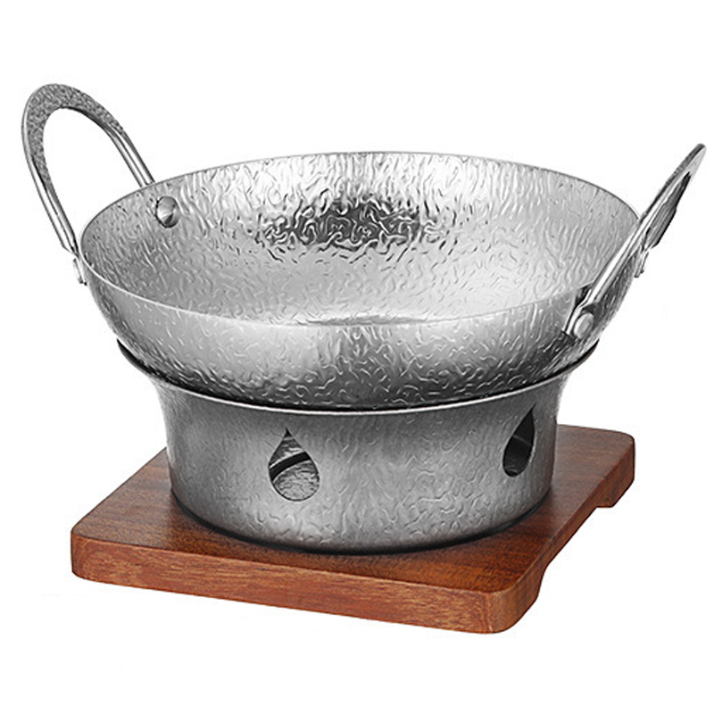 [304 silver] double ear snowflake pot+silver stove+wood base