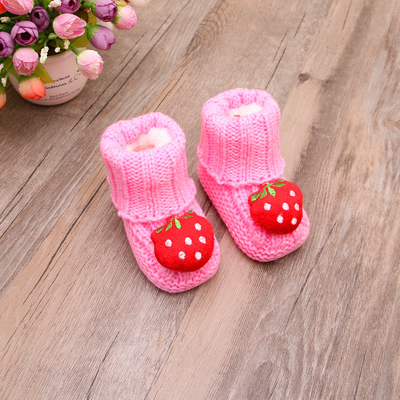 New design winter warm fleece double layer newborn baby crochet shoes