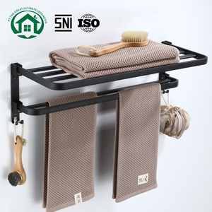 Pano.V Porte-serviettes mural moderne double couche en aluminium pliable avec 1 barre et crochets, finition laquée, longueur 60 cm, pour salle de bain - Product Image 1