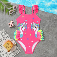 Maillot de bain une pièce imprimé en polyester pour bébés et tout-petits, avec bretelles, haute élasticité, séchage rapide, motifs licorne et étoile