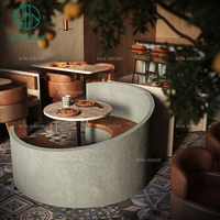 Juego de Muebles de Lujo Modernos para Cafetería o Restaurante, con Asientos de Media Luna de Cuero y Piedra Sinterizada, Mesa y Sillas