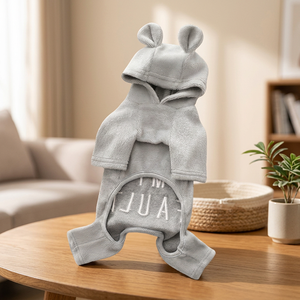 Combinaison pour animaux de compagnie en molleton de coton gris, simple, à capuche et avec oreilles, pour chiens, confortable pour l'hiver et les loisirs - Product Image 3