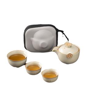 Китайский матовый керамический 1 горшок + 3 чашки дорожные чайные чашки с подарочной сумкой - Product Image 6