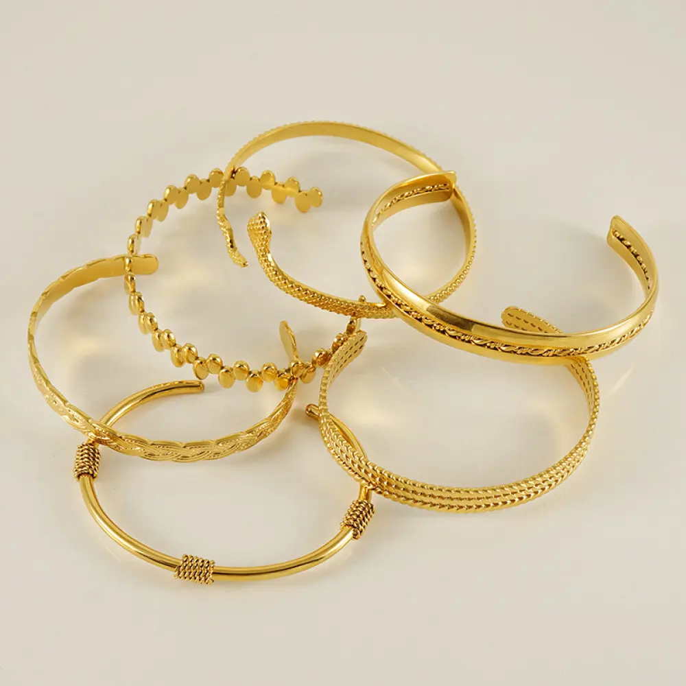 Vintage Style Adjustable Stainless Steel Cuff Bracelet Waterproof Jewelry 18k Gold Plated Bracelet sets