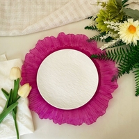 Assiettes de Présentation Classiques en Plastique PS Transparent Rose Rouge de 13 Pouces, Durables, Décoratives, Écologiques pour Mariages et Fêtes