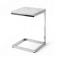 Table d'appoint en marbre en forme de C, table console moderne, table d'appoint de canapé avec structure en métal