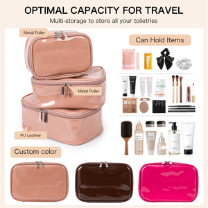 KONCAI-Paquete de 3 bolsas de maquillaje de vinilo de viaje con asas, <span class=keywords><strong>neceser</strong></span> transparente de tamaño de cuarto de galón, bolsas de cosméticos, <span class=keywords><strong>Maleta</strong></span> de maquillaje - Product Image 2