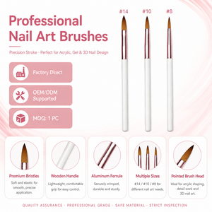 Lot de 3 pinceaux à ongles en gel cristal avec logo personnalisé et capuchon anti-poussière en tube de cuivre pour le design d'ongles français - Product Image 1