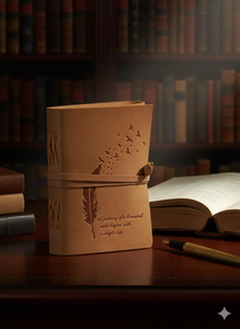 สมุดบันทึกหนังแท้ทำมือ ลายขนนก ขอบกระดาษแบบดั้งเดิม สไตล์วินเทจ - Product Image 5