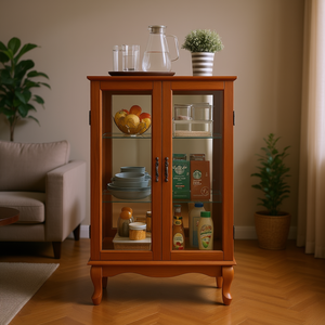 Vitrina de 2 Puertas Cherry con Puertas de Vidrio Templado, Iluminación y Estantes Ajustables, Mueble para Sala de Estar - Product Image 2