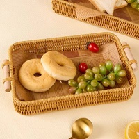 Panier rectangulaire en rotin PP avec poignées, plateau à pain, plateau à café, plateau de petit-déjeuner, plateau de service pour restaurant, décoration de la maison, rangement de cuisine