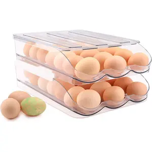 Wholesale Factory Stackable Rolling Fridge Egg Holder Container 36 Count Dispenser Large Capacity for Refrigerator 2 Layers