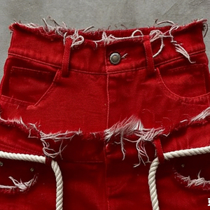 Men's Casual Summer Rhinestone Crystal Denim Jorts Straight-leg Double Waist Distressed Vintage Drawstring Embroidery Custom - Product Image 2