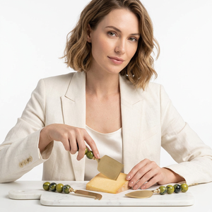Juego de cuchillos para queso hechos a mano con mango de resina, rebanador de queso de acero inoxidable, cuchillos para servir, aptos para lavavajillas y microondas, utensilios de cocina - Product Image 1