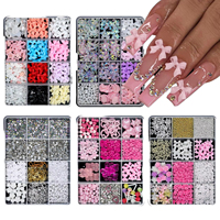 Hiasan kuku Resin bunga dasi kupu-kupu 3D, Set perhiasan seni kuku mutiara setengah bundar, dan berlian imitasi pipih untuk dekorasi DIY