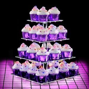 2 3 4 5IN1 Tier Square Stands Display Holder for Wedding and Birthday Light Cup Cake Stand Acrylic Led Cupcake Stand