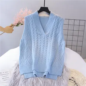 Autumn and winter new V-neck knitted waistcoat sleeveless sweater loose and versatile solid color sleeveless vest sweater