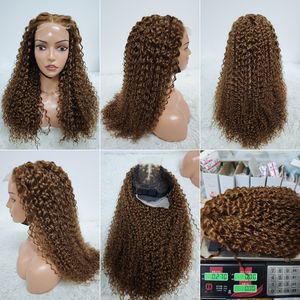 โปรโมชั่นขายส่งวิกผม 11A วิกผมแบบเต็มศีรษะ 4x4 พร้อมเชือกผูกปิดผม วิกผมแท้ 30 นิ้ว #   วิกผมหยิกสีน้ำตาล 22 นิ้ว แบบเจอร์รี่เคอร์ลี่ - Product Image 2