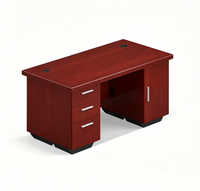 Bureau de direction moderne en placage avec table de patron, piedestal mobile automatique pliable et armoire latérale ouverte