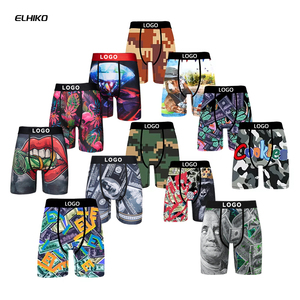 ELHIKO Boxer da <span class=keywords><strong>Uomo</strong></span> Traspiranti con Logo Personalizzato, Stampa Integrale, Vita Alta, in Maglia - Product Image 2