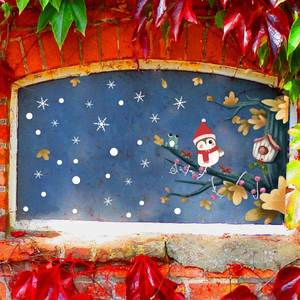 Ensemble d'autocollants de fenêtre de Noël avec hiboux mignons et branches enneigées, 27 cm, décorations festives pour la maison, les vitrines de magasins, les fournitures de fête de Noël - Product Image 5