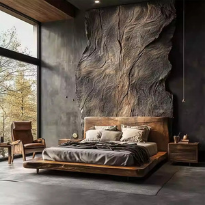 Wabi-sabi Style Homestay Double <b>Bed</b> 1.8m Villa Hotel Retro All Solid Wood Simple Custom Middle-aged Wooden 241225 Fabric Back Be - Product Image 5
