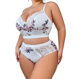 Conjunto de Lencería Sexy Nuevo de Europa y América con Encaje Estampado, <span class=keywords><strong>Top</strong></span> Halter Sexy con Escote Pronunciado y Lencería de Talla Grande - Product Image 2