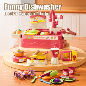 Jouets de <span class=keywords><strong>cuisine</strong></span> de simulation pour enfants d'âge préscolaire, machine à laver la vaisselle en plastique à circulation d'eau électrique, évier de jeu d'imitation pour garçons - Product Image 2