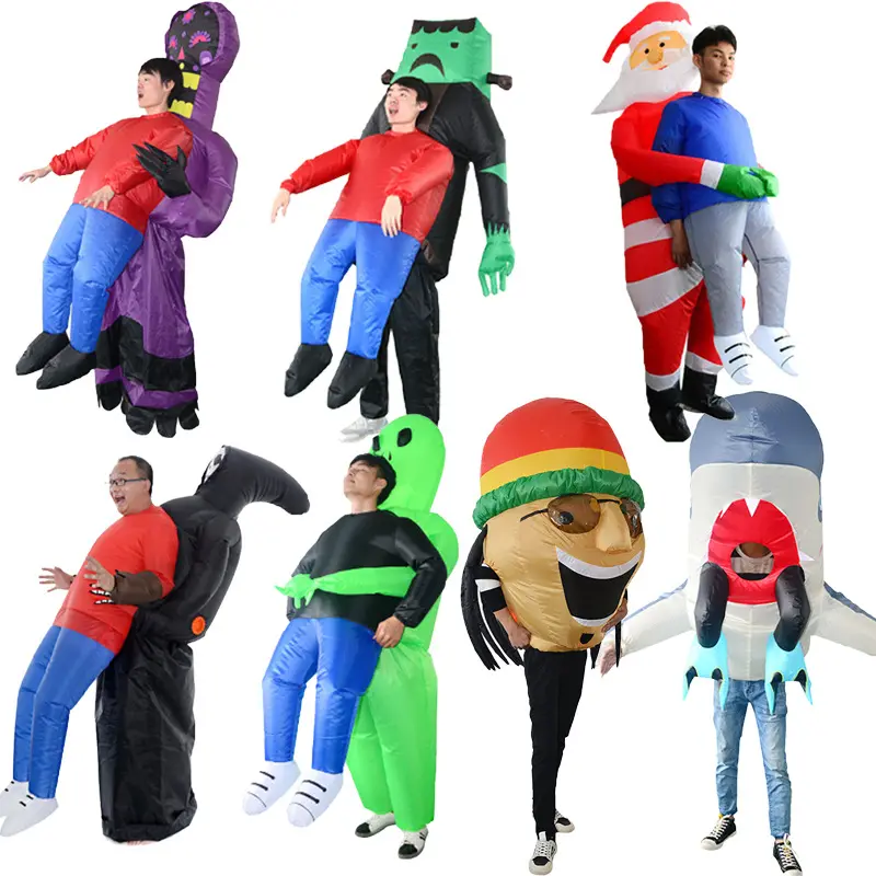 Grappig Feest Opblazen Spook Knuffel Me Groen Buitenaards Kostuum Voor Volwassen Kinderen Halloween Kostuum Opblaasbaar Pak