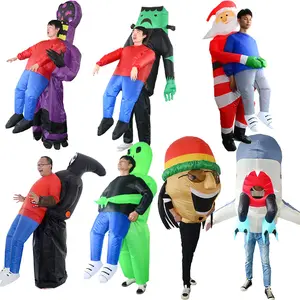 有趣的派对炸鬼拥抱我绿色外星人成人儿童服装万圣节服装充气套装
