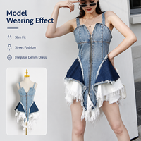 Robe slim sans manches pour femme, en jean, motif uni, avec franges, taille naturelle, imprimé numérique, pour le printemps et l'été