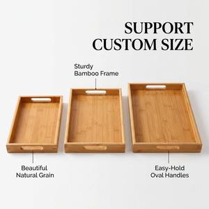 Wholesale <strong>Custom</strong> Size Bamboo <strong>Serving</strong> Tray Breakfast <strong>Platter</strong> with Oval Handles Rectangular <strong>Serving</strong> Board for Restaurant Hotel - Product Image 6