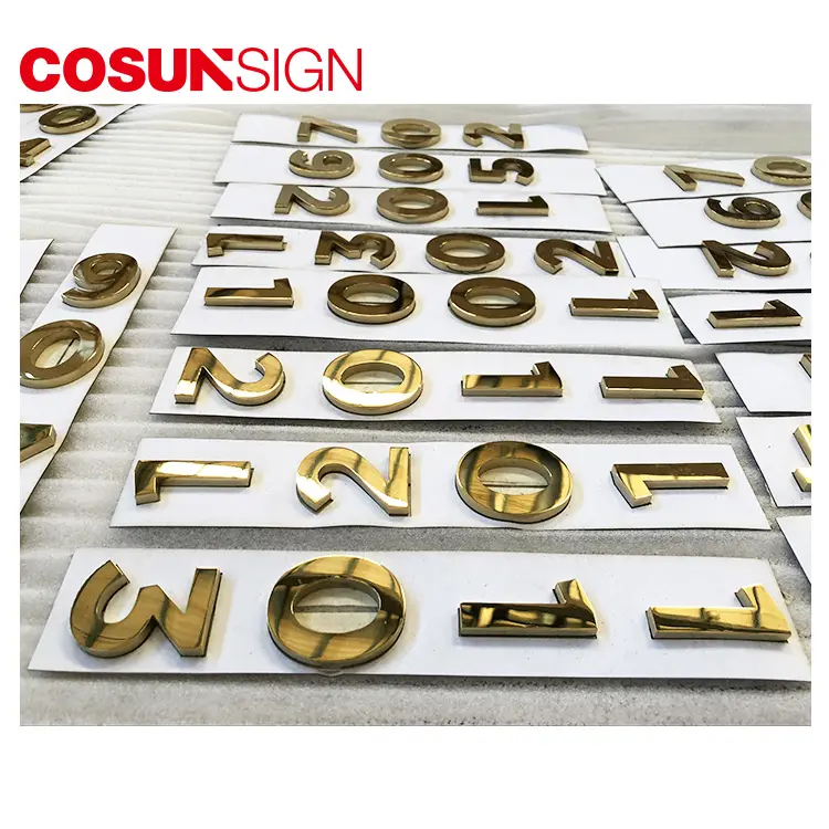 Cosun sinal de número metálico dourado 3d, letra endereço número de telefone casa portas