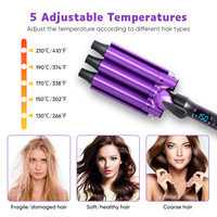 Fer à friser professionnel triple barillet en céramique PTC automatique 3-en-1 portable sans fil avec écran LCD, température 140-230°C