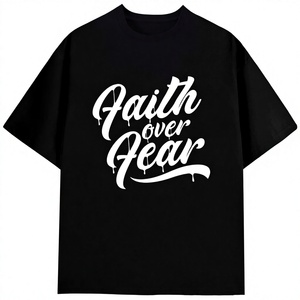 เสื้อยืดผู้ชายพิมพ์ลาย Faith Over Fear แขนสั้น คอกลม ทรงปกติ ผ้าเจอร์ซีย์ลำลอง ผ้าฝ้ายสีขาว ดีไซน์ตัวอักษร โลโก้ด้านหน้า - Product Image 3