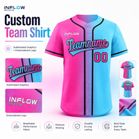 Maillot de baseball personnalisé en gros, manches courtes, boutons sur le devant, impression du nom et du numéro de l'équipe, couleur dégradée, pour adultes