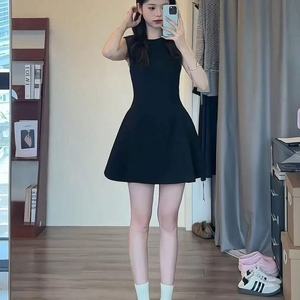Black Strapless Fitted Waist Summer Dress For Women Casual Daily Wear Simple Solid Color Little Black Dress Short Skirt - Product Image 5