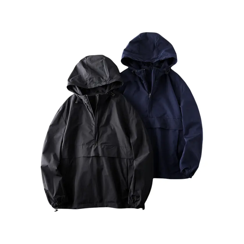 Custom stylish pullover half zip hooded outdoor jacket Breathable waterproof trench jacket for men