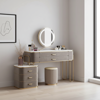 Ensemble coiffeuse moderne européen modulaire en bois massif pour chambre d'appartement avec miroir LED et tabouret réglable
