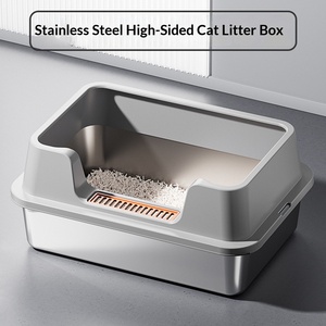 Bac à litière pour chat manuel de luxe extra large carré en acier inoxydable et plastique avec couvercle facile à nettoyer, capacité de 20 L pour les gros chats - Product Image 1