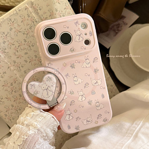 สำหรับ17 Pro เคสโทรศัพท์แม่เหล็กลายกระต่ายดอกไม้สีม่วงน่ารักสูงสุดเคสโทรศัพท์เด็กผู้หญิงพร้อมขาตั้งรูปหัวใจแห่งความรักสำหรับ <span class=keywords><strong>iPhone</strong></span> <span class=keywords><strong>11</strong></span> 15 16 - Product Image 1